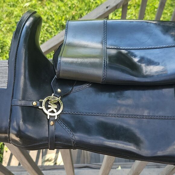 Michael Kors Black Rain Boots Size 8 Logo Equestrian Style - Picture 6 of 8